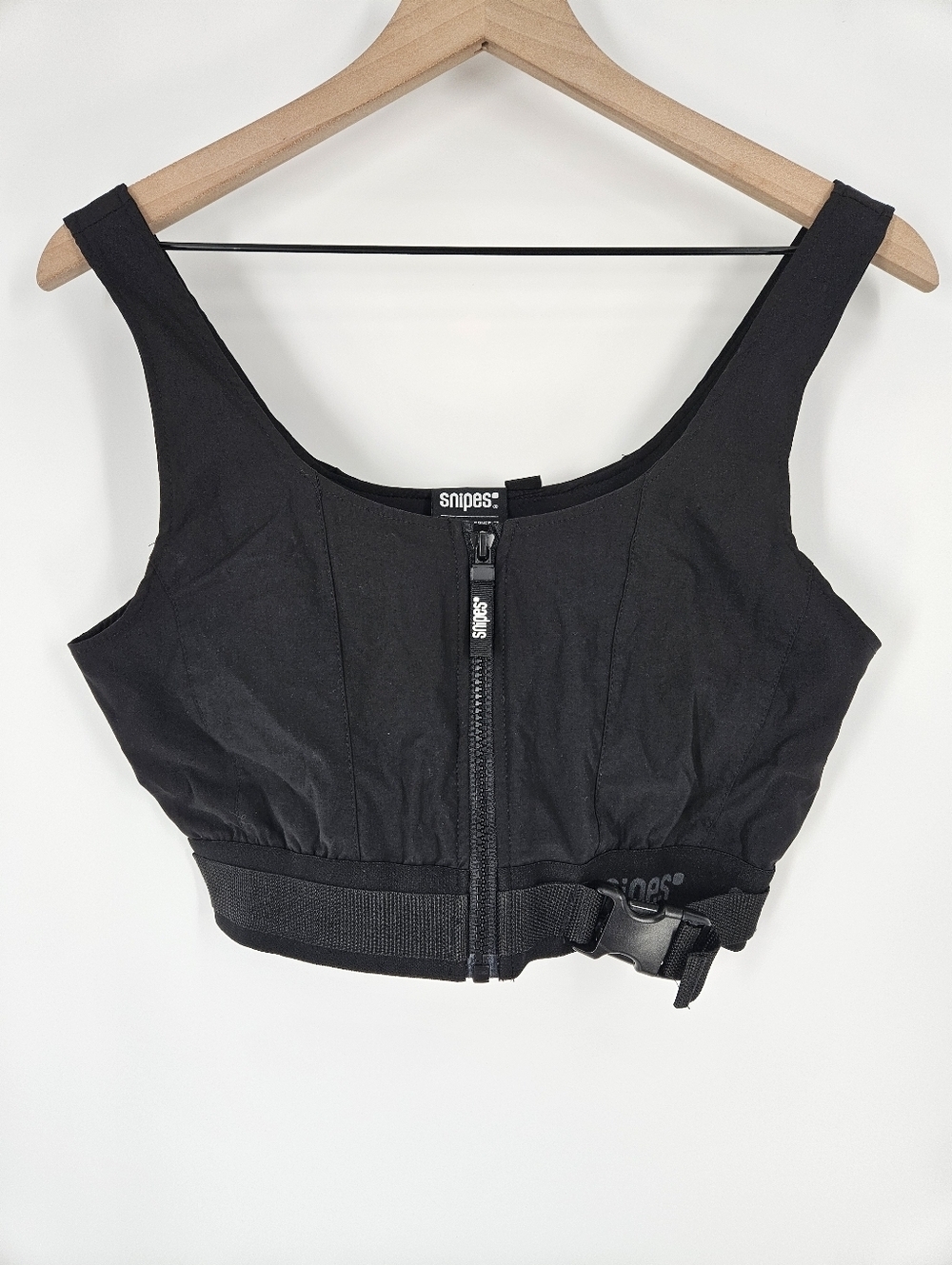 Snipes Black Zip Front Logo Band Buckle Detail Sports Bra Crop Top